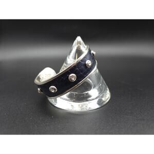 Brighton Joplin Silver Tone Cuff Bracelet Blue Faux Leather Studded Rhinestones